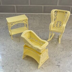 1976 Mattel The Sunshine Family plastic wicker dollhouse furniture Nursery